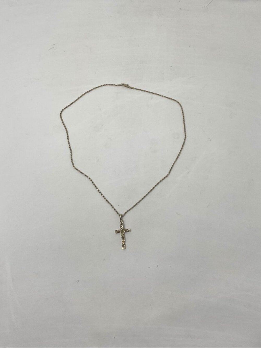 Vintage 14K Gold Nugget Cross Pendant Necklace - Picture 4 of 6